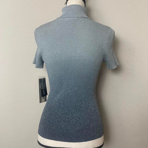 NWT Nygard Y2K Blue Ombré Sparkly Metallic Silk Blend Stretch Top Sz Small (6/8) - Picture 2 of 8